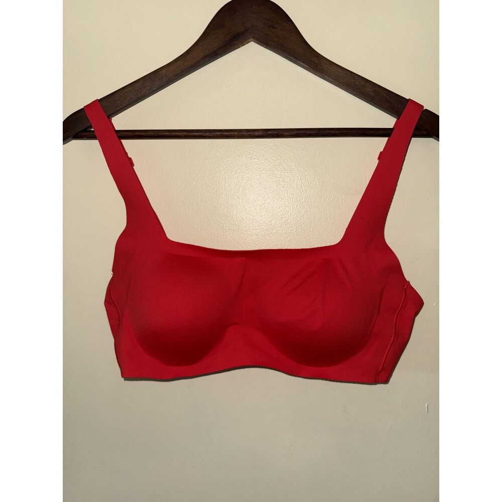 SKIMS Red Signature Swim Scoop Neck Bikini Top Size L Large